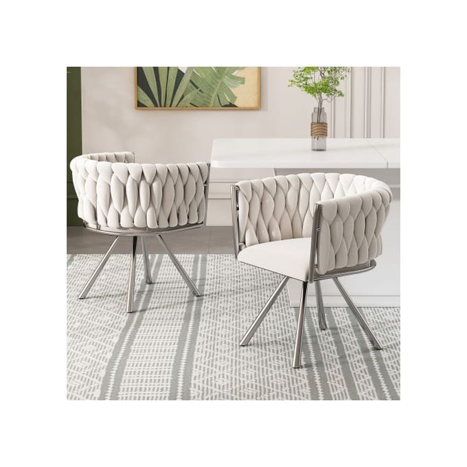Chaise de salle à manger - MUVOE - Velours - Pivotante 360° - Ergonomique - Lot de 2 beige