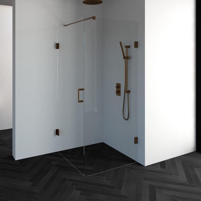 Brauer Void douchecabine met draaideur helder glas 90x90x200cm incl. glascoating PVD koper geborsteld