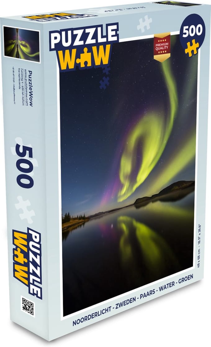 Puzzel Noorderlicht - Zweden - Paars - Water - Groen - Legpuzzel - Puzzel 500 stukjes