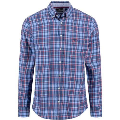 Fynch-Hatton Overhemd Cotton Twill Check Berry-Blue / male