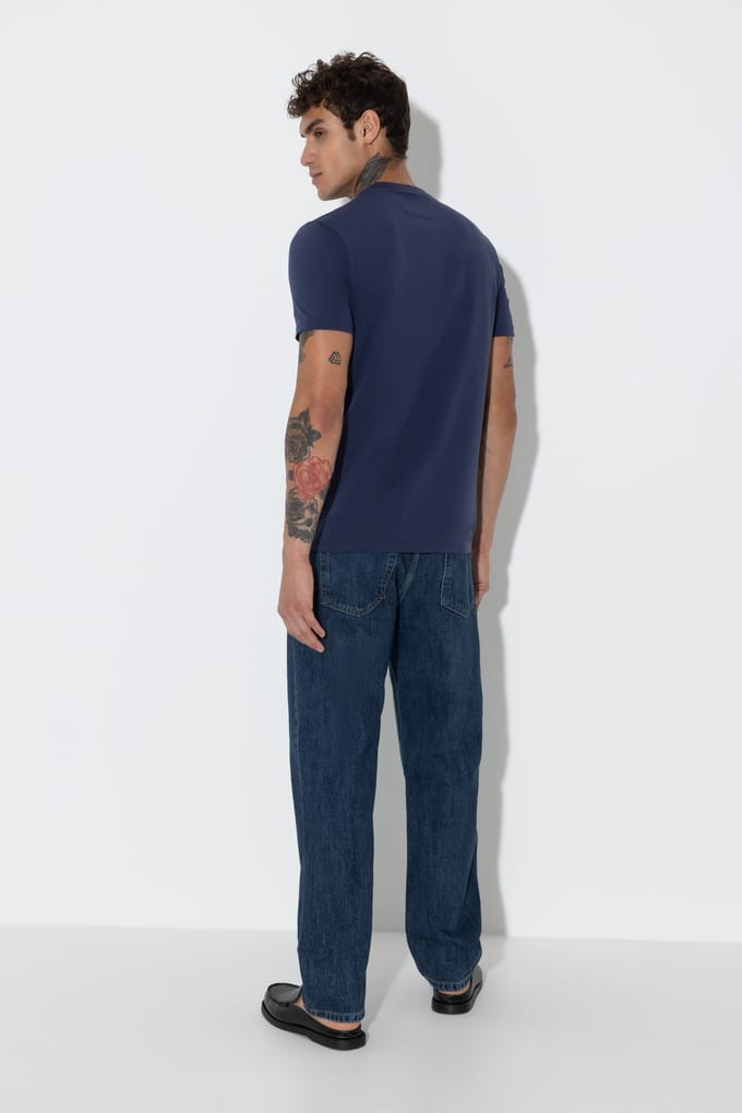 Crew Neck Shirt Serie Cotone Stretch Blue Nights