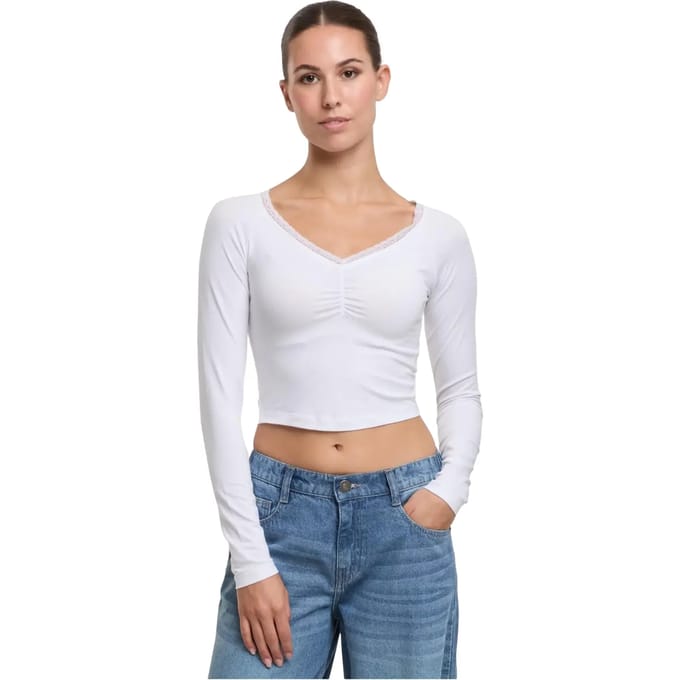 Urban Classics - Short longsleeve lace Longsleeve top - XXL - Wit