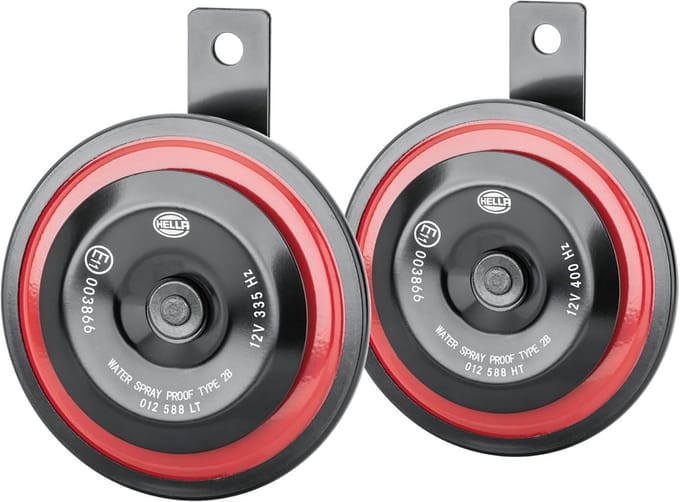Universele Claxon Set 12V 115dB - Lage Toon - Rood/Zwart - ECE Goedgekeurd