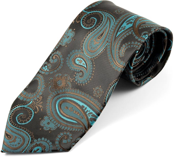 Brede Turquoise Zijden Paisley Stropdas