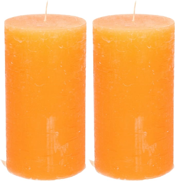 Atmosphera Stompkaars - 2x - oranje - 7 x 13 cm - cilinderkaars - rustiek model