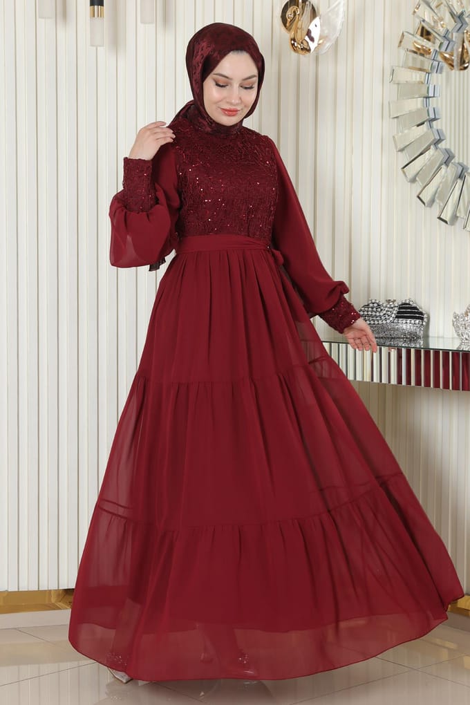 Pulpaet Chiffon Abayas Bordeaux