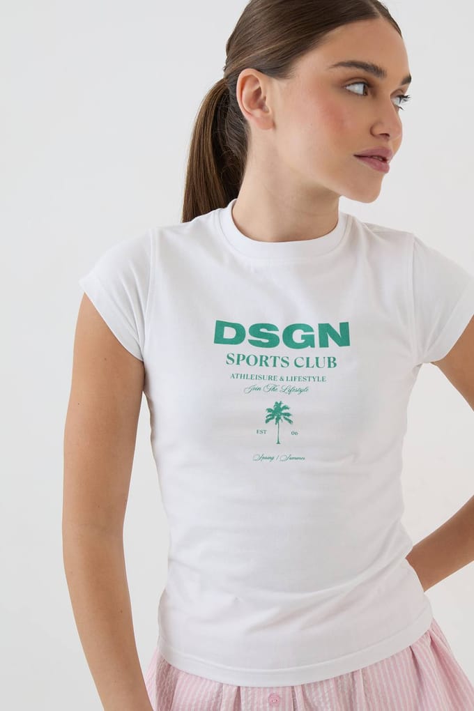 Dames Dsgn Studio T-shirt Met Palmboomprint En Getailleerde Pasvorm | Wit | Maat: XS