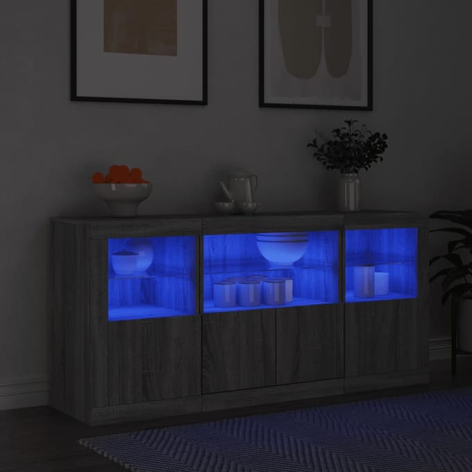 vidaXL - Dressoir - met - LED-verlichting - 142,5x37x67 - cm - grijs - sonoma