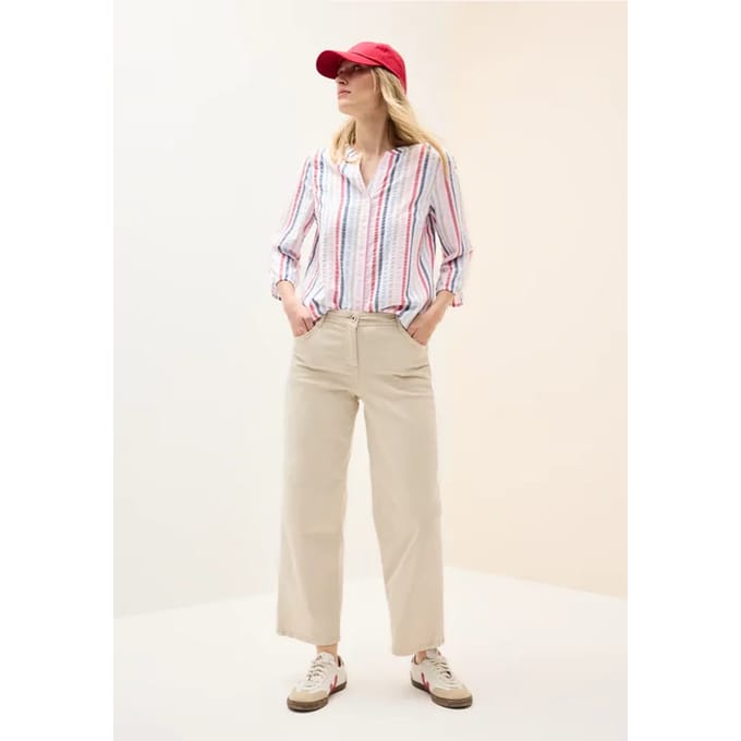 Gestreepte blouse met gespleten hals