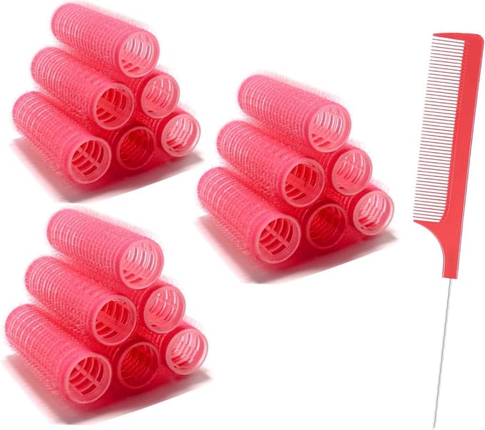 Haarrollers Clips - Krulspelden Set - Zelf Kapsel Maken - Zelfklevend Nylon - 18 Stuks - Rood