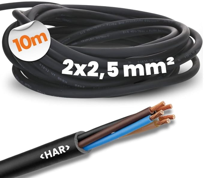flexibele rubberen kabel 10 meter 2x2,5 mm² voor buiten gebruik
