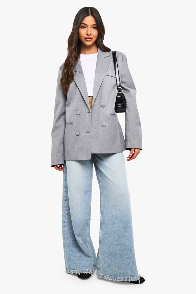 boohoo Dames Tailored Double Breasted Blazer | Grijze Mergel | Maat: 36