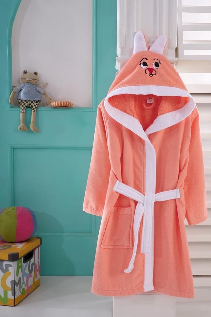 Kinderbadjas - Katoenen - Oranje en Wit - 7/8 Jaar