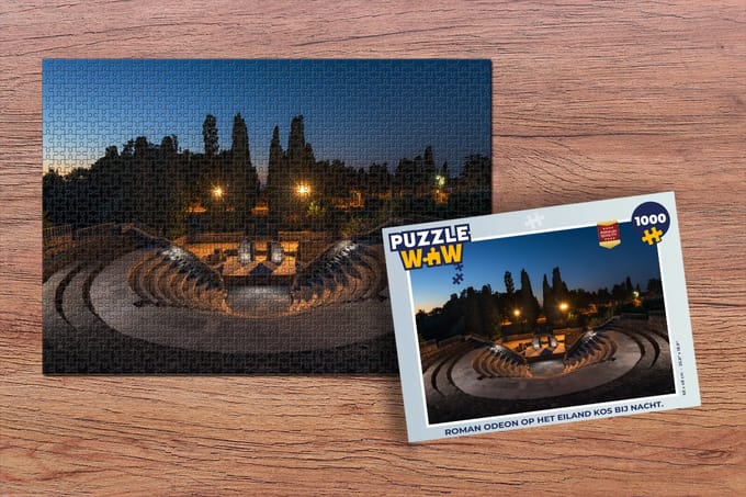 Puzzel Roman Odeon op het eiland Kos bij nacht. - Legpuzzel - Puzzel 1000 stukjes volwassenen