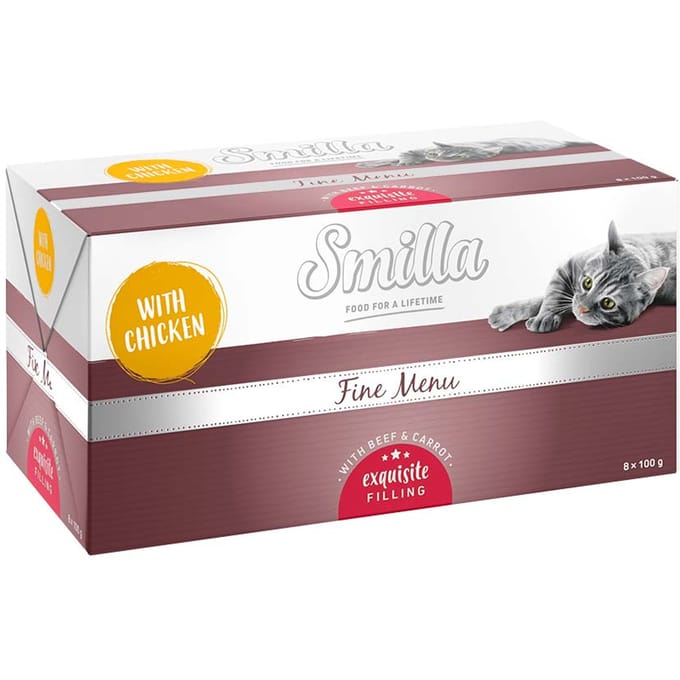 Smilla Fine Menu met Voortreffelijke Vulling 24 x 100 g - Kip, rundvlees en wortel