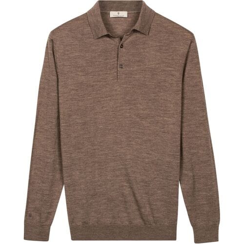 Thomas Maine Trui Placket Button-Up Fine Merino Single Knit Taupe / male