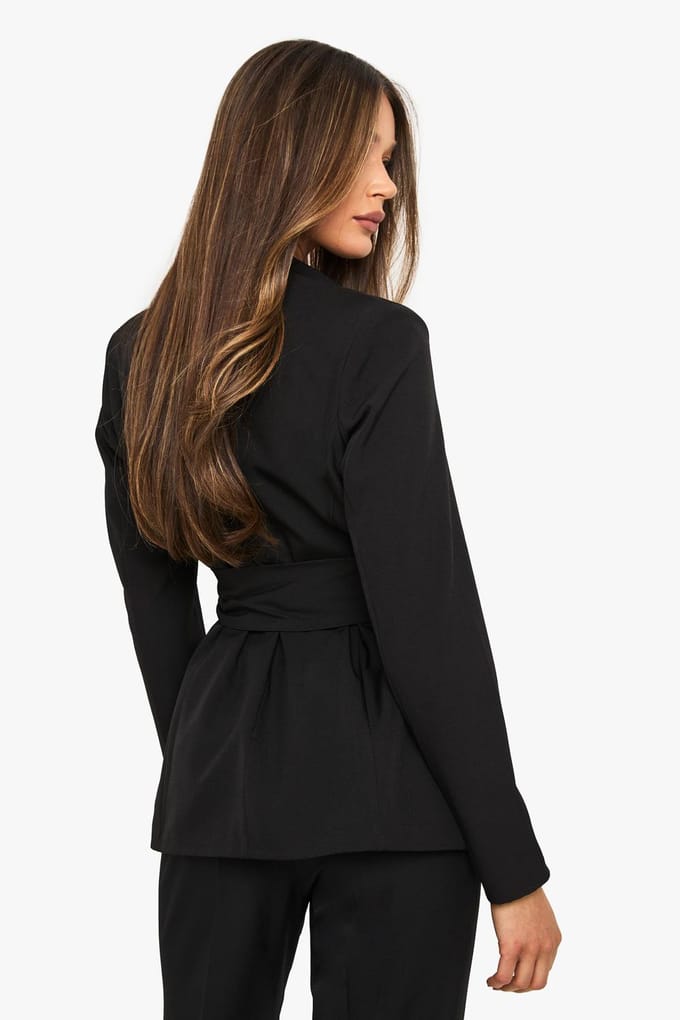 boohoo Dames Obi Tie Taille Blazer | Zwart | Maat: 38
