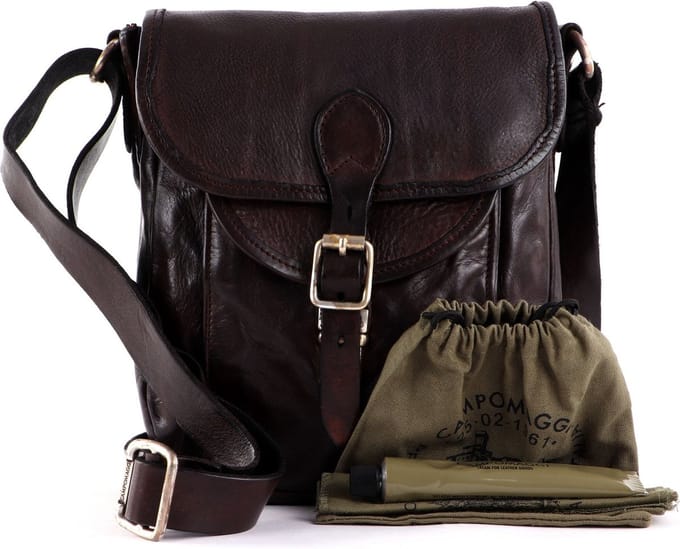 CAMPOMAGGI Leren Schoudertas Venere Crossbody Bag Moro Donkerbruin