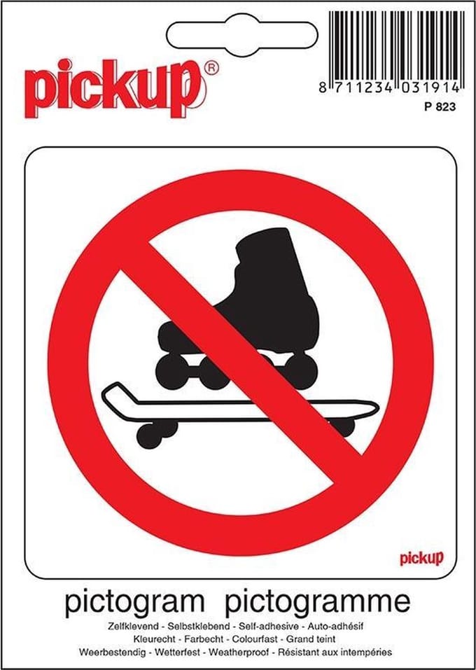 Pickup Pictogram 10x10 cm - Verboden voor rollerskates