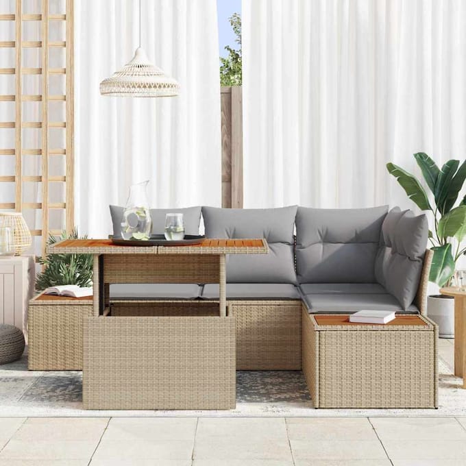 vidaXL Tuin Eettafel Set met kussen 5 pcs Beige en Grijs