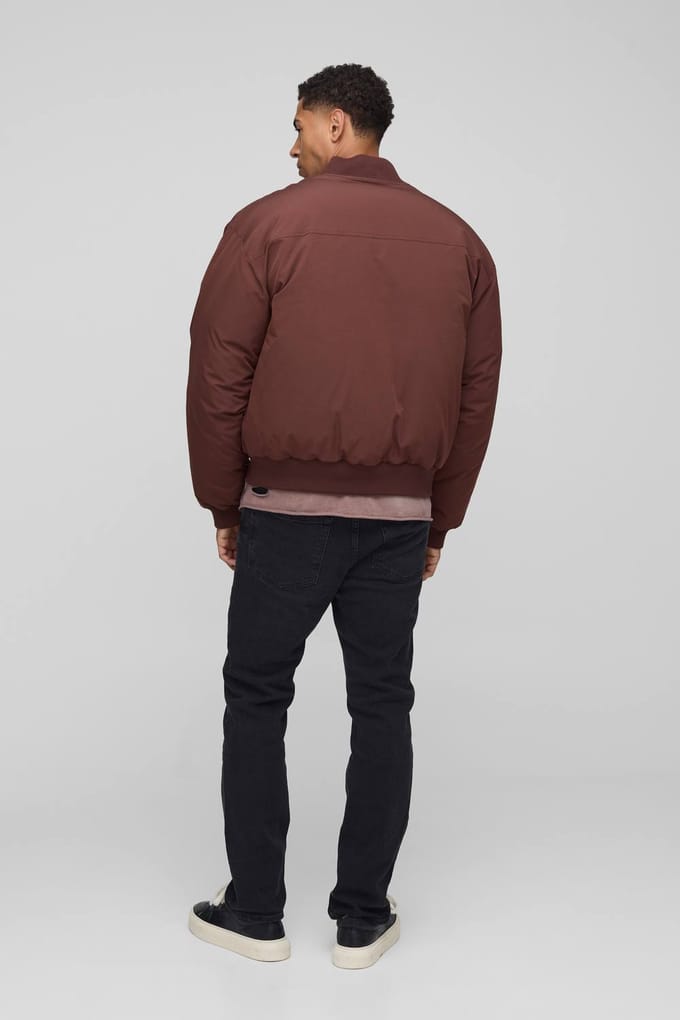 Oversized Bomberjack met naaddetail in gepeacht nylon | Rust | Size Medium