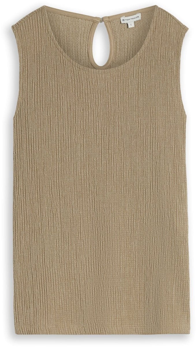 Tom Tailor - Crinkle top met zijsplitten - Maat XL - olive white structure