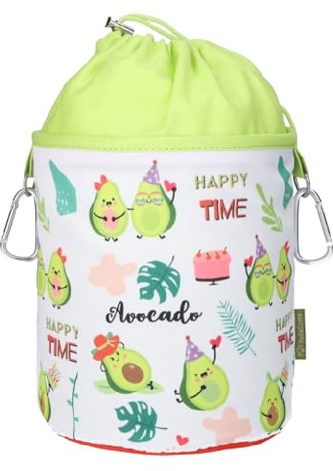 Draagbare wasknijperzak met karabijnhaken en trekkoordsluiting - Avocado design