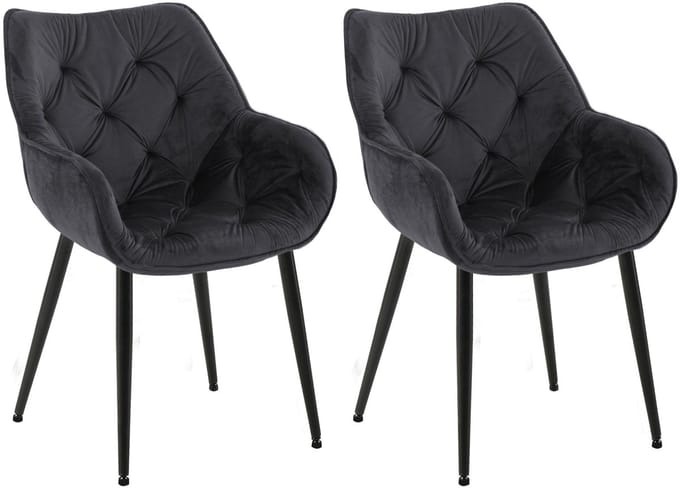 CLP Tanna Set van 2 eetkamerstoelen - Met armleuning - Fluweel/zwart