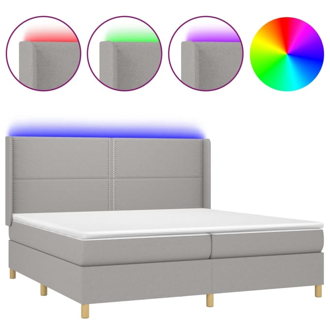 vidaXL - Boxspring - met - matras - en - LED - stof - lichtgrijs - 200x200 - cm