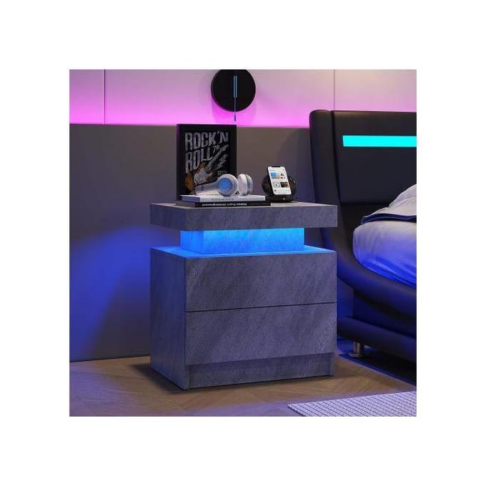 Table de chevet LED - MUVOE - Moderne - 2 Tiroirs - Gris foncé - Multicolore réglable gris