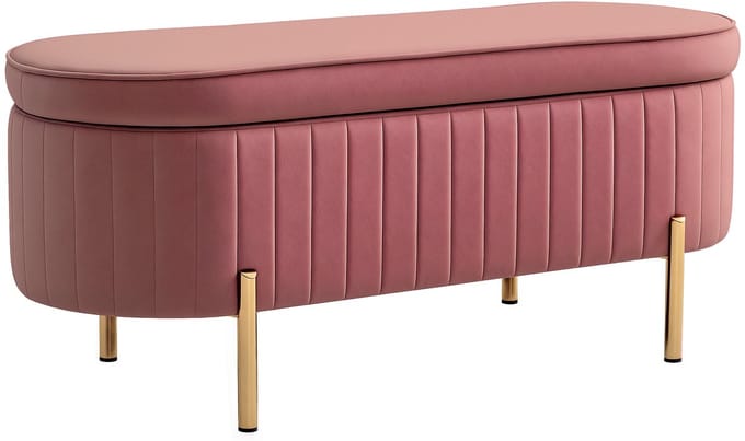 HOMCOM Opbergpoef - Stof met fluweeleffect (100% polyester) - 108x44x43,5cm - Roze