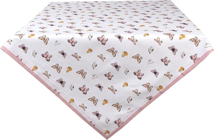 Clayre & Eef Tafelkleed 100x100 cm Beige Roze Katoen Vlinders