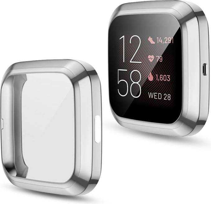 By Qubix - Geschikt voor fitbit Versa 2 Soft TPU case (volledig beschermd) - Zilver