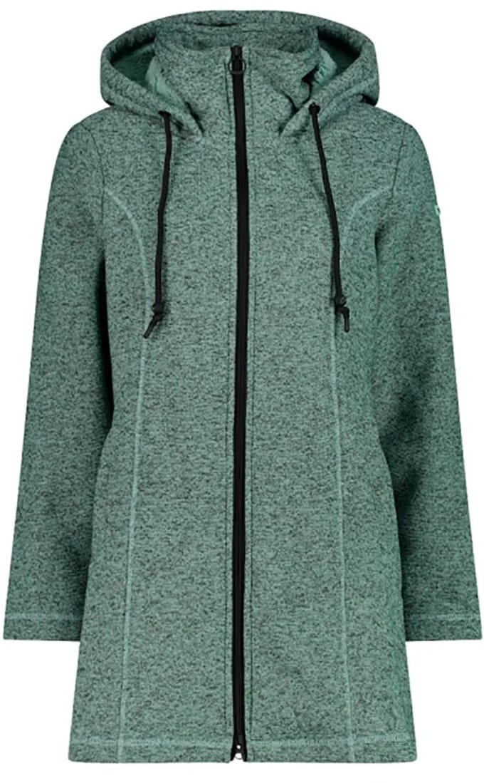 Parka met capuchon van nepbont in technische gemêleerde fleece vrouw CMP