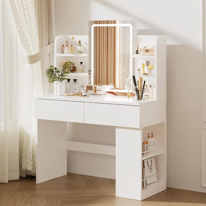 Make Up Tafel met Spiegel - Kaptafel voor Meisjes - Hollywood Spiegel met Verlichting - make up meubel