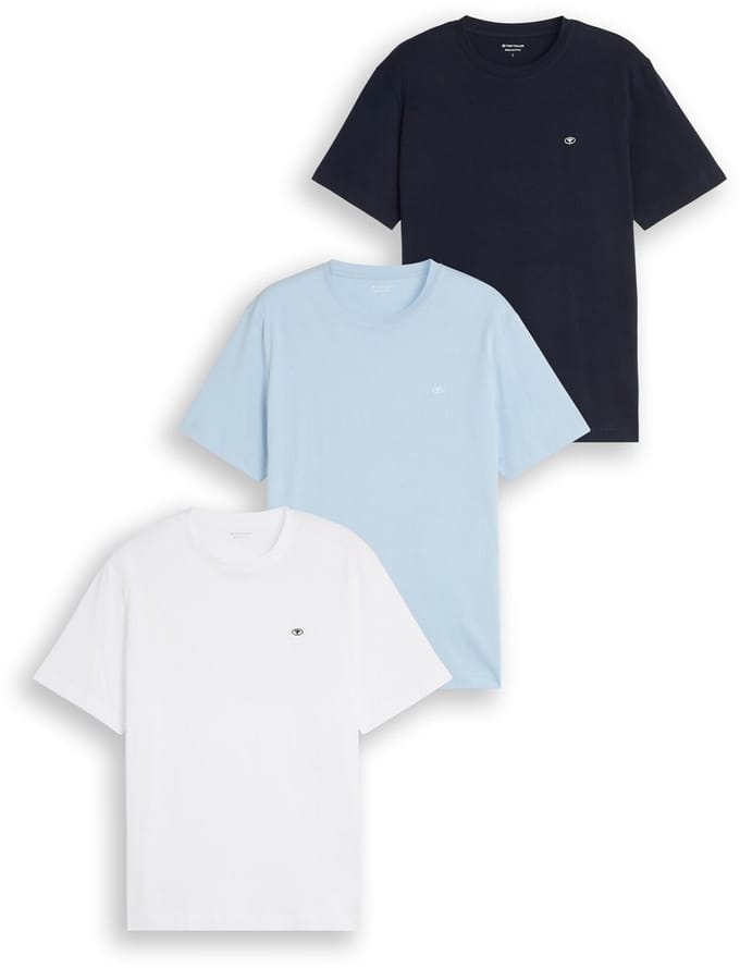 Tom Tailor - Basic T-shirts in een set van 3 - Maat XXXL - light blue grey