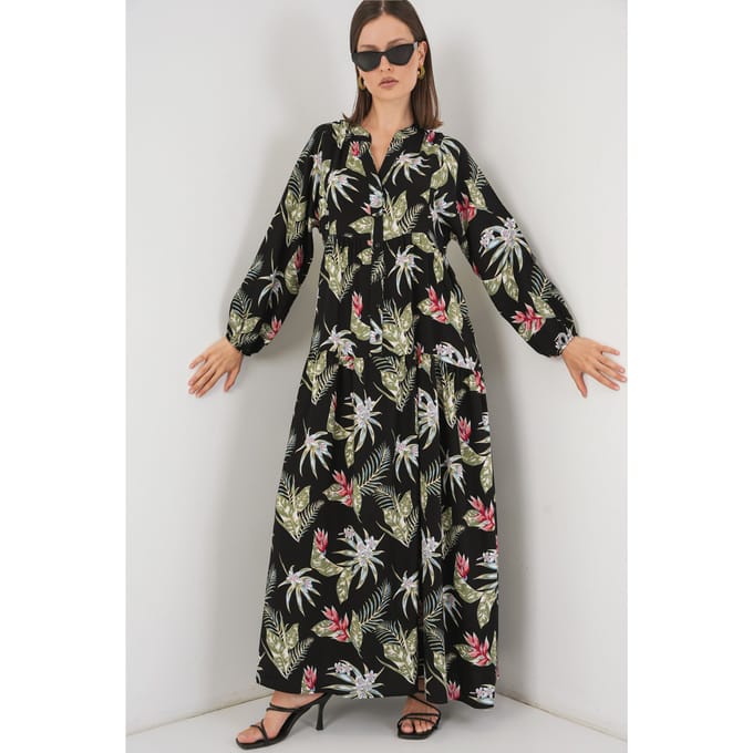 Geprinte V-hals Maxi-jurk