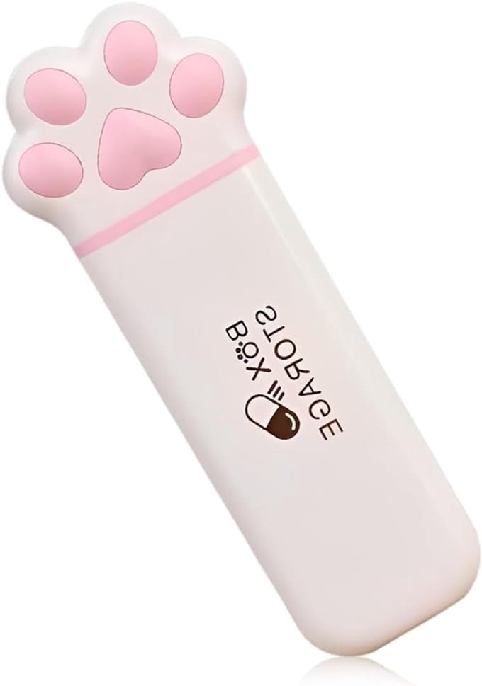 Pillendoos in kattenvorm met groot vak, ideaal voor reizen, roze, handig en compact