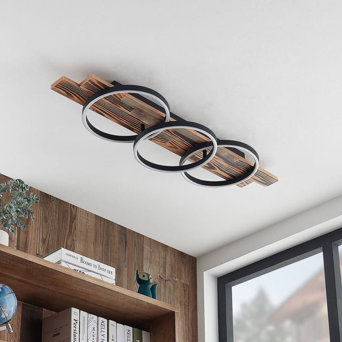 Lindby LED plafondlamp Sentoa, hout, 100 cm lang, 3.000 K