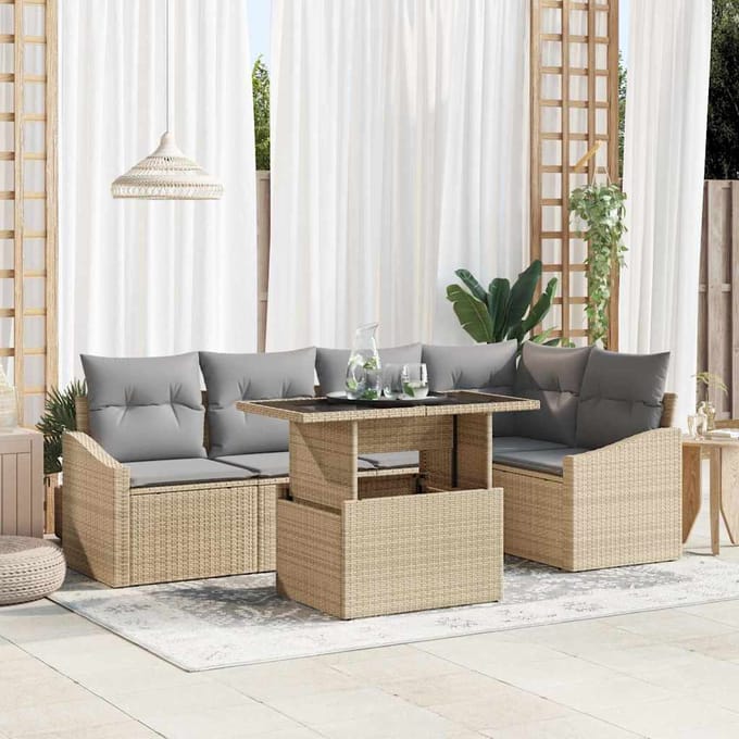 vidaXL - Tuinbank - Set - 6 - st - Beige - en - Lichtgrijs - 55 - x - 55 - x - 37 - cm