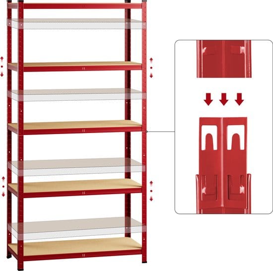 Monzana Stellingkast Metaal - incl. 5 MDF planken - tot 875kg \u2013 Rood