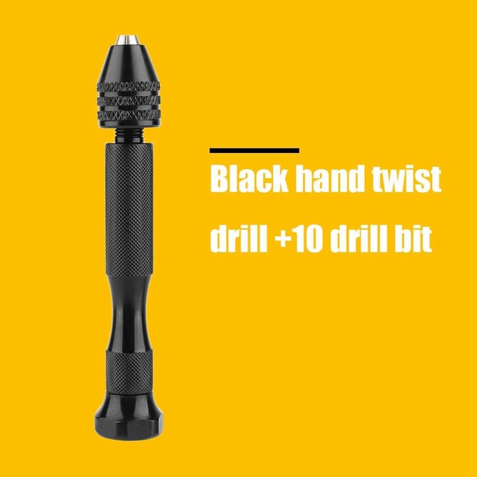 Mini Perceuse Manuelle en Aluminium avec Mandrin Sans Clé+10 Forets HSS Outils Rotatifs Travail du Bois