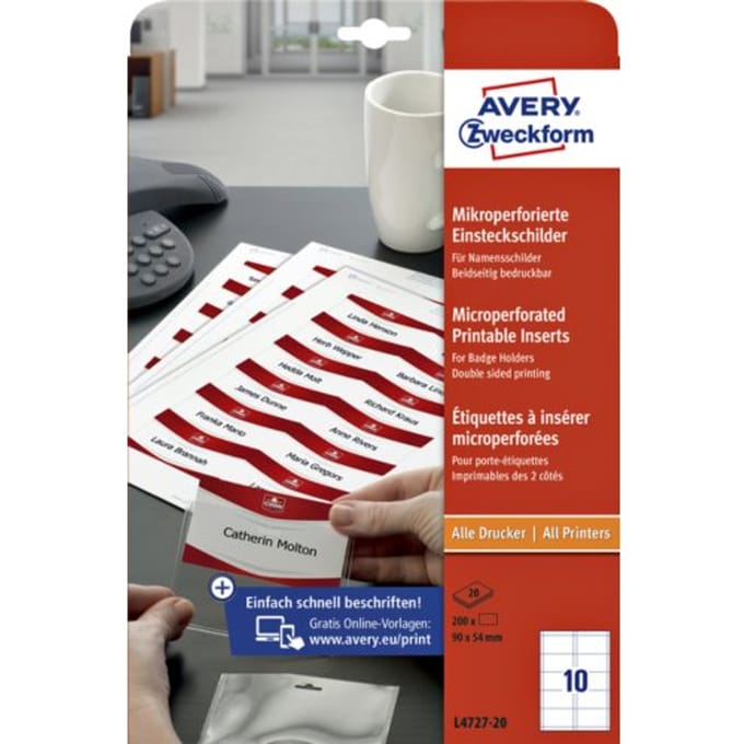 Badgekaart Avery L4727-20 54x90mm microperforatie 20 vel