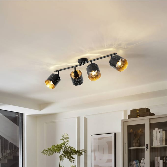 Lindby - plafondlamp - 4lichts - Metaal - H: 25 cm - E27 - zwart, goud