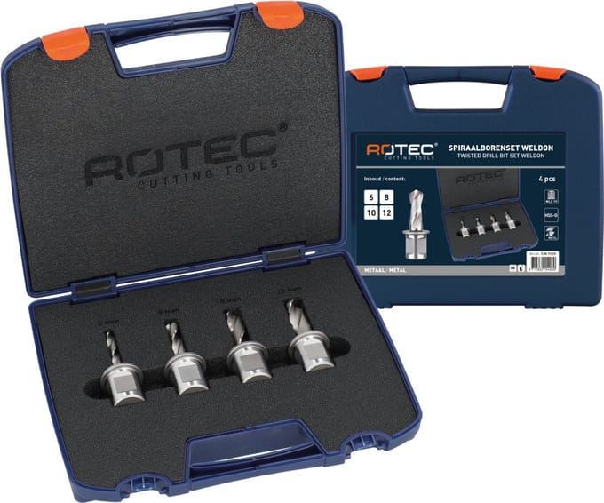 Rotec HSS spiraalborenset, Weldon, in kunststof koffer