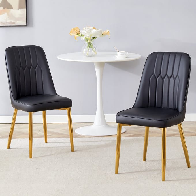 MODFU Eetkamerstoel set van 2, PU-kunstleer, metalen poten, modern ontwerp