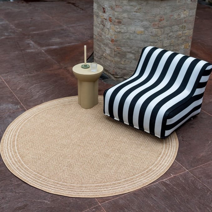 Rond Jute buitenkleed Naturel Visgraat Border - Rond 200 Ø - (L)