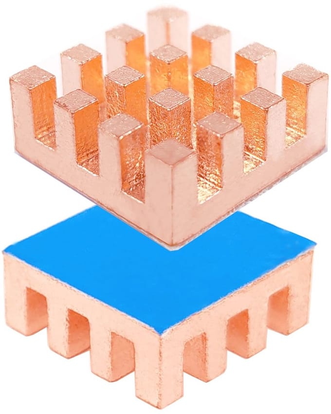 Koellichaam van puur koper 15 x 15 x 6 mm voor CPU en IC-chip - 2 stuks