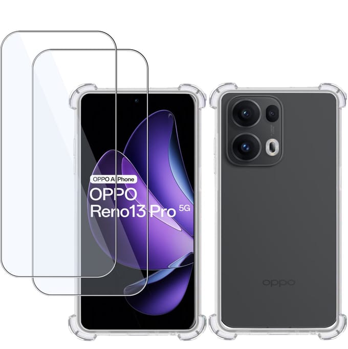 TechNow Hoesje + 2x Screenprotector geschikt voor OPPO Reno 13 Pro – Tempered Glass - Extreme Shock Case Transparant