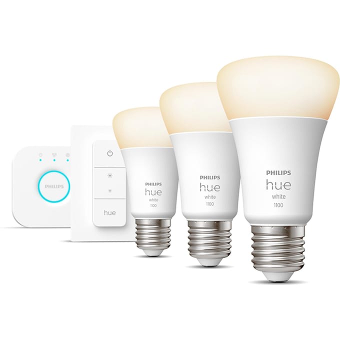 Philips Hue White Bluetooth Starter Kit E27 - 3 Lampen + Bridge + Dimmer Switch - Wit